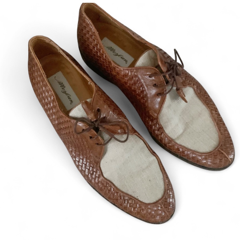 Mezlan Marakesh Woven Tan Leather & Canvas Split Toe Derby Lace Up Shoes 13